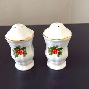 Vintage Walbrzch Christmas Ribbon Holly Salt & Pepper Shakers- Gently Used